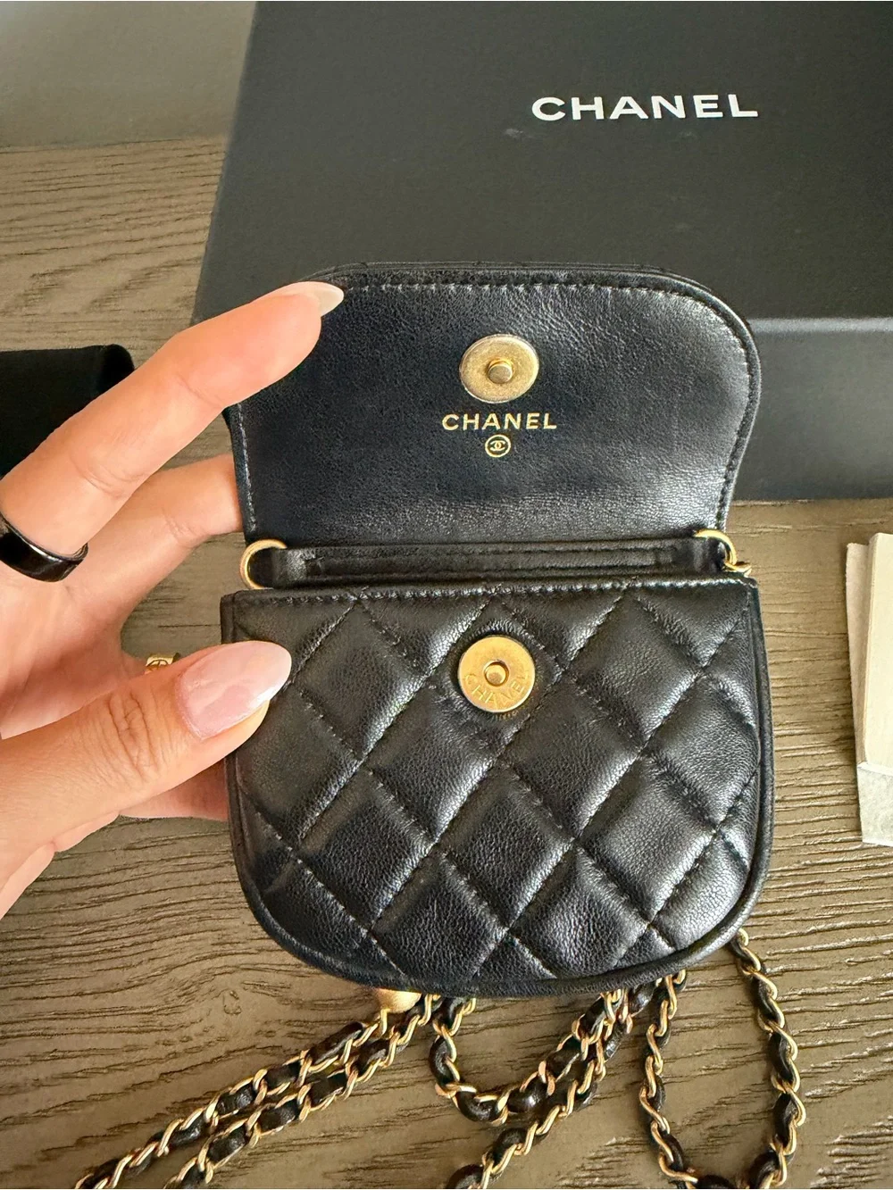 Chanel Black Quilted Lambskin Mini Pearl Crush Belt Bag